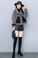 千鸟格毛呢短外套女2025年春季新款女装韩版洋气时尚显瘦格纹呢子图片