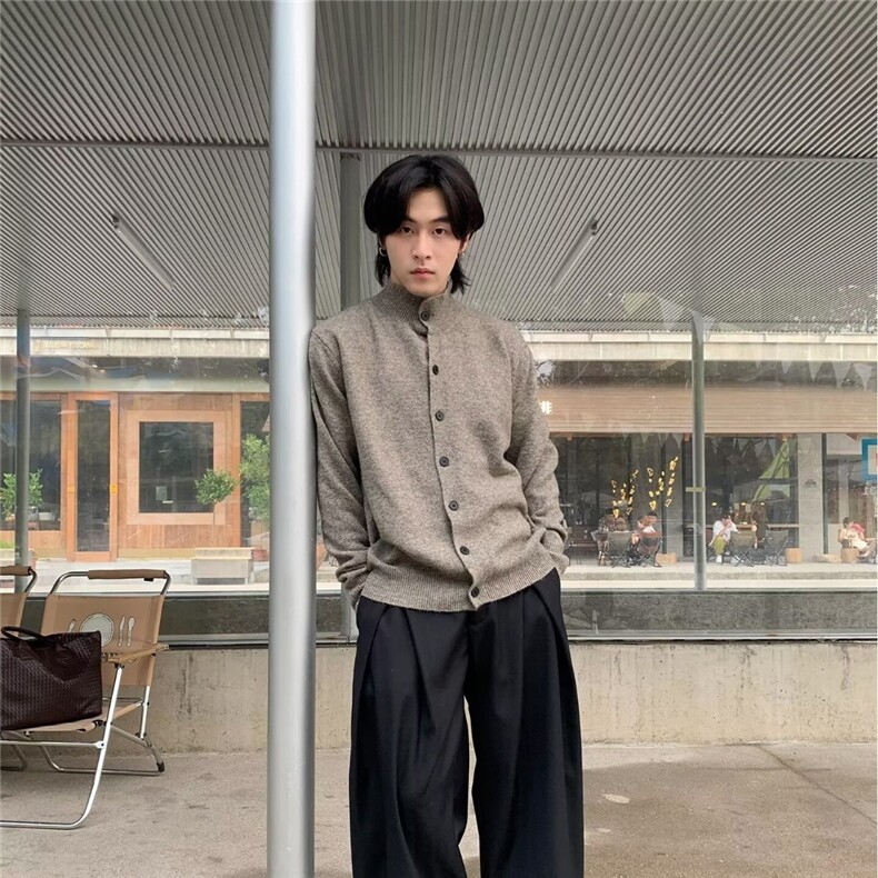 M52-P58日系男士复古圆领羊毛开衫秋冬季宽松休闲针织衫高级感,男装针织衫/毛衣,电商B323A