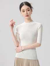 简约时尚短袖女士春季新款宽松遮肚百搭坎肩打底，女装针织衫/毛衣，清联羊绒