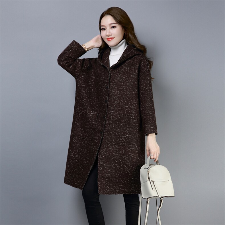连帽开衫宽松毛呢外套长袖时尚中长款2021春秋季时尚舒适气质，女装毛呢外套，小林双子