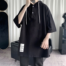 LD54045-P45连帽短袖t恤男大码胖子带帽五分袖中袖，男装T恤，电商A040