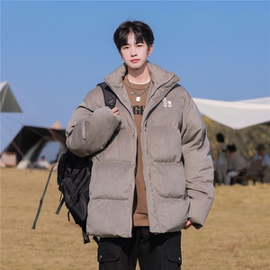 字母刺绣灯芯绒麻花条冬季纯色棉衣棉服外套男XMY2312-P115控158图片