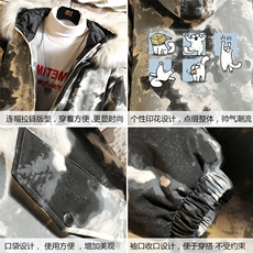 MC49097-P135大毛领迷彩棉衣男大码加厚棉服男棉袄子砖墙挂拍，男装棉衣，电商A040A