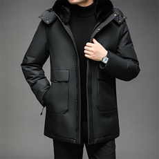 中老年可脱卸帽子羽绒服中年男可卸獭兔毛毛领外套QLMF12006-P385，男装羽绒服，电商B212（原钱塘6029）
