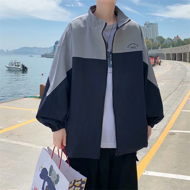 秋冬港风ins新款港风夹克外套开衫拼接撞色上衣男帅气 W1379-P52图片