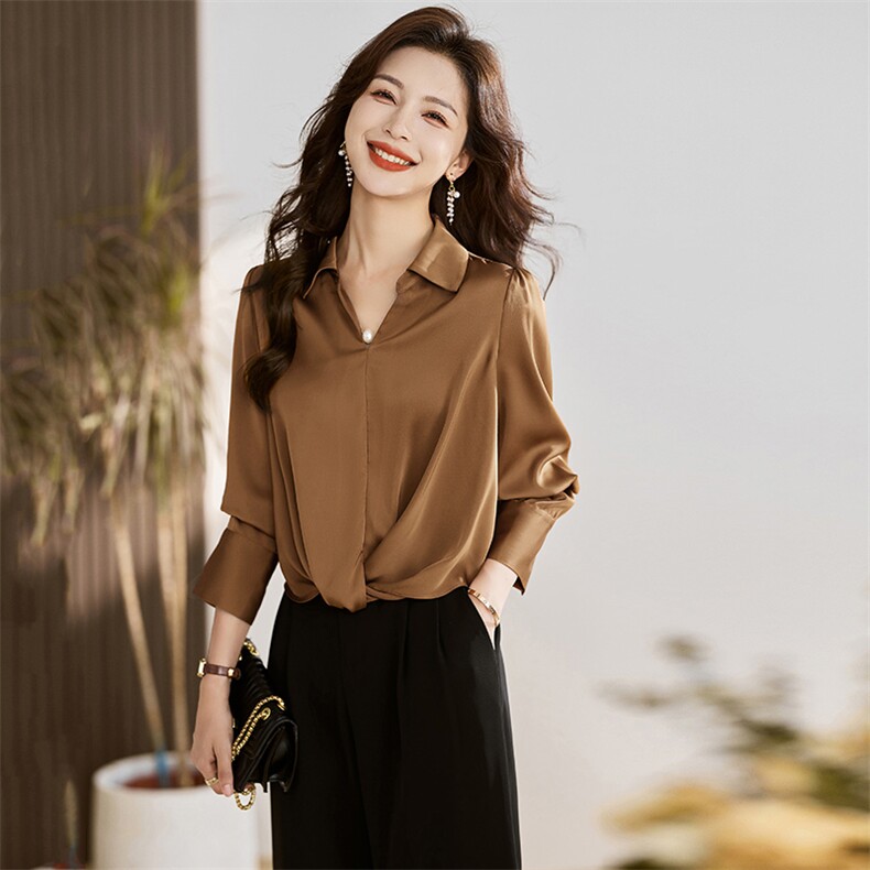 《新款》时尚百搭气质修身显瘦长袖衬衫，女装衬衫，魅丽静蓝