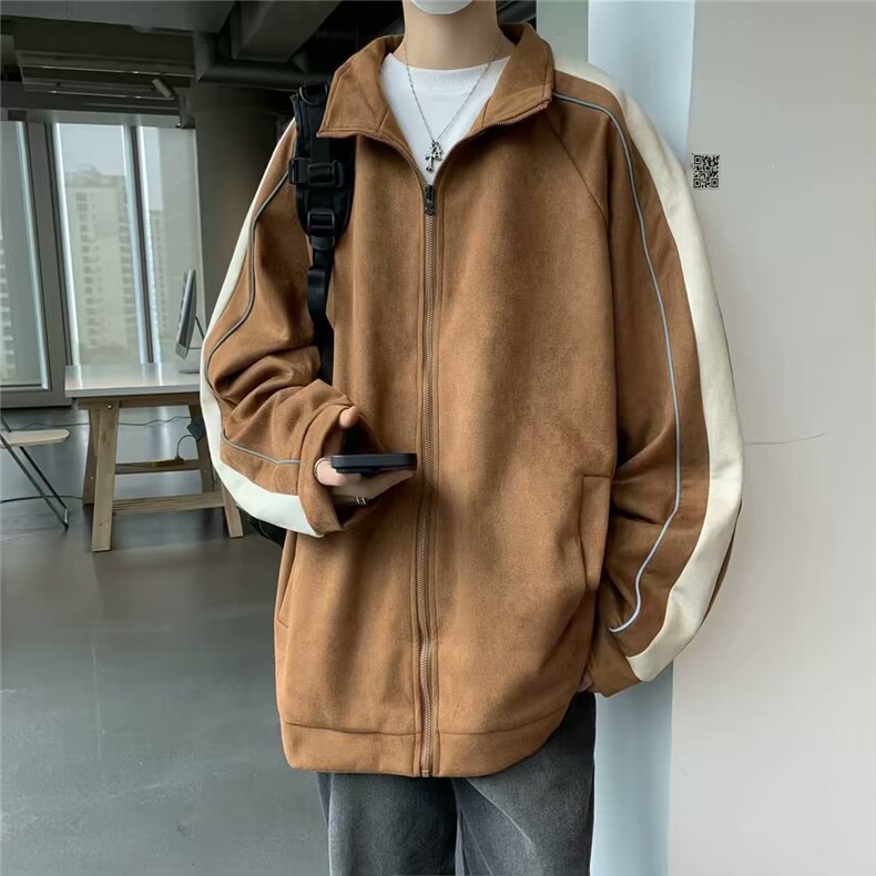 麂皮绒翻领休闲外套男士春秋季2024新款潮牌夹克痞帅男生装棒球服，男装夹克，星座716-4