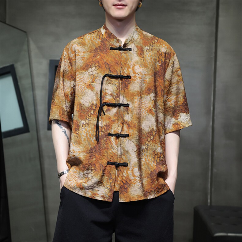 新中式提花风潮T恤短袖民族服饰盆扣汉服时尚唐装T2411-P58图片