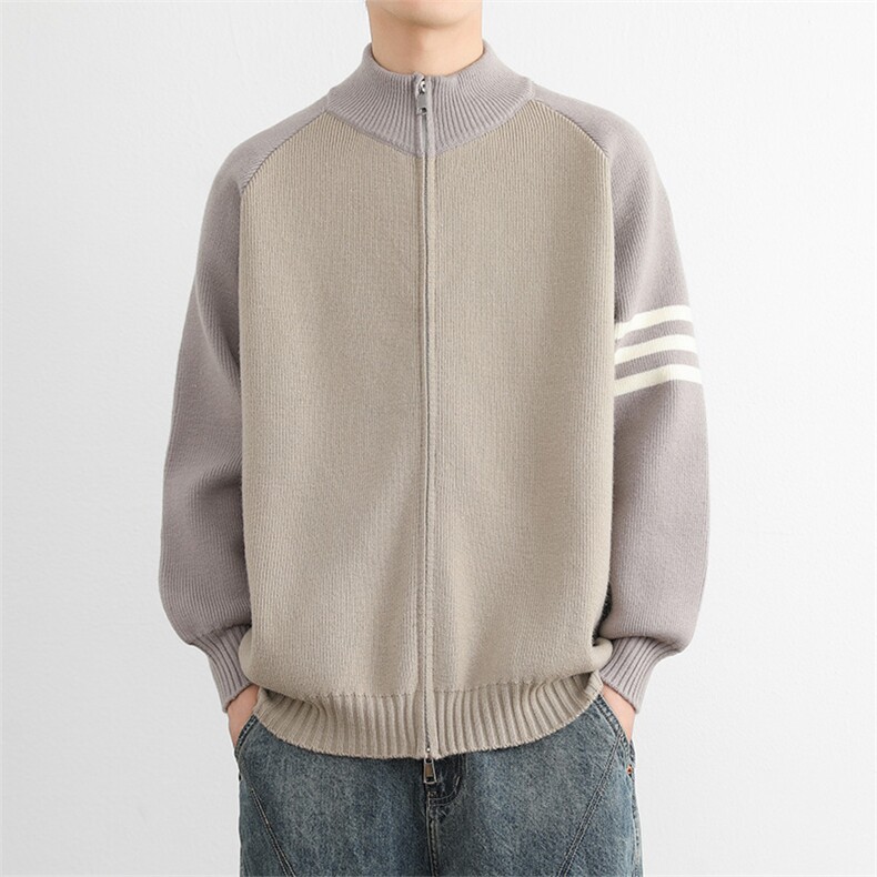 潮三条杠简约毛线衫男秋冬大码潮流宽松针织开衫外套Y7013，男装针织衫/毛衣，星座914