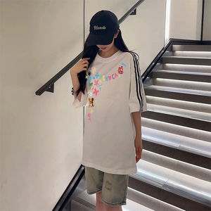抖音得物高品质二开240克宽松纯棉美式潮牌三条杠织带短袖T恤图片