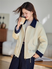 加绒棉服女2025冬季新款小个子短款外套棉袄夹克拼接，女装棉衣/棉服，依万里