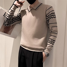 男士翻领毛衣秋冬季长袖波浪纹打底衫线衣男装polo领针织衫S542，男装针织衫/毛衣，星座1116A-2（原606A-1）