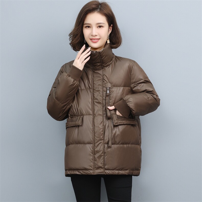 2021冬装新款时尚百搭短款针织字母拼接羽绒面包服,女装羽绒服,深水步