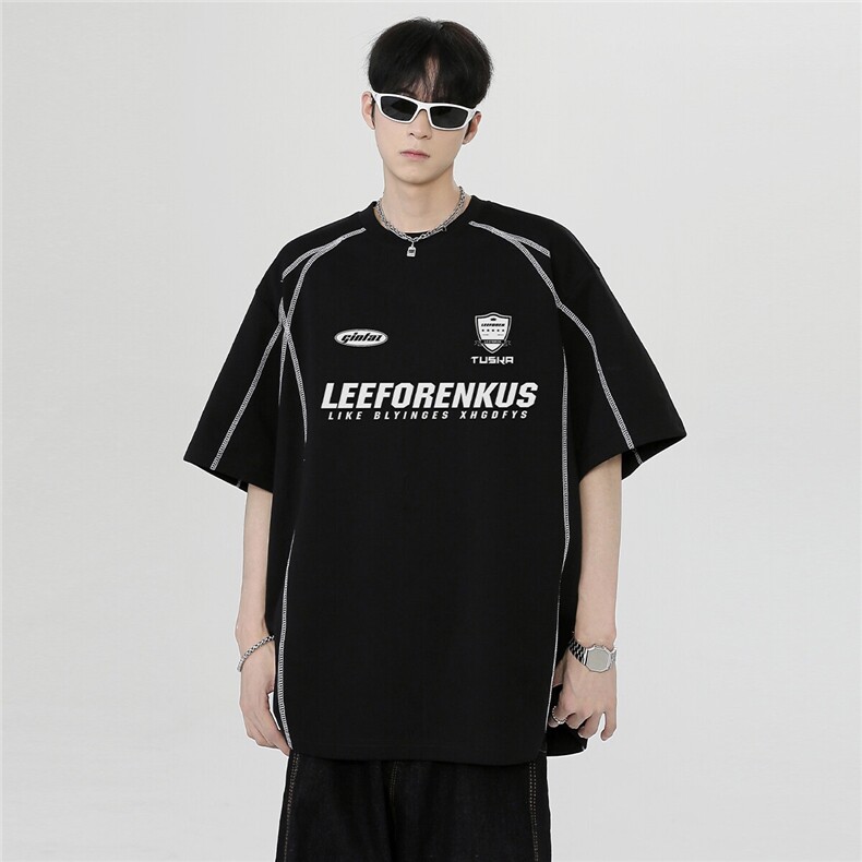 圆领夏季宽松时尚潮牌街头五分袖复古小众个性通勤T恤T40-P38，男装T恤，电商C307