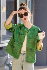 新中式国风提花双面穿外套女2024年春装新款宽松复古气质短款上衣，女装短外套，橙子家