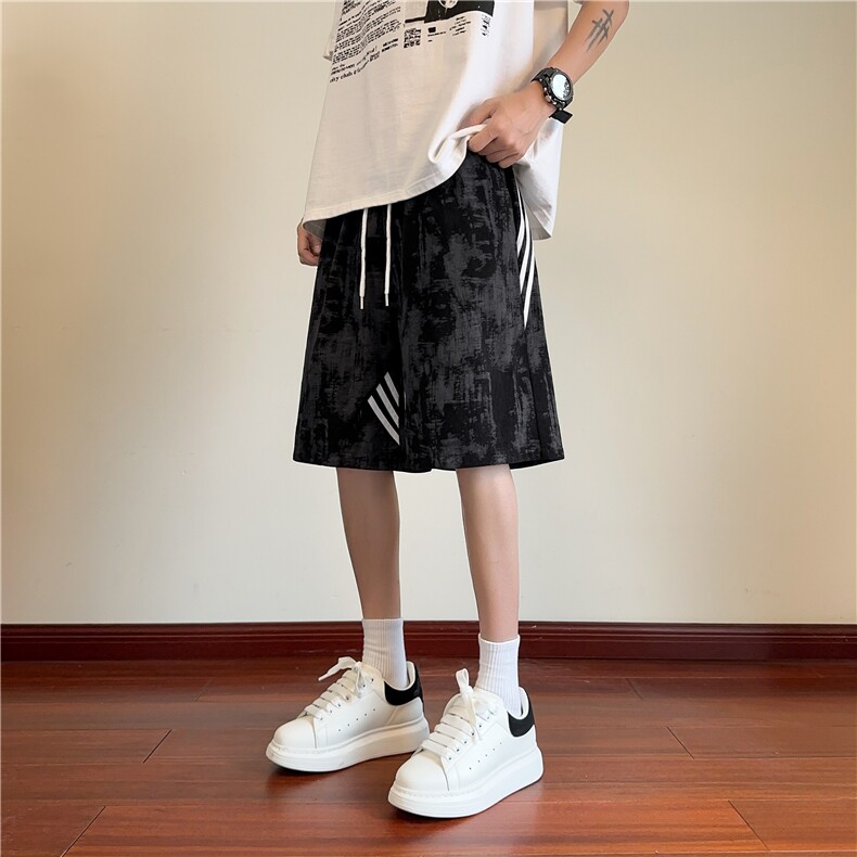 夏季新款潮流扎染条纹织带宽松短裤B315-K25795-特p25控48,男装牛仔裤,电商B315