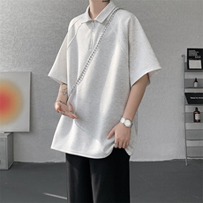 8XL-M半拉链t恤短袖POLO衫男款夏季美式翻领宽松大码半袖DT008P45，男装T恤，电商B312