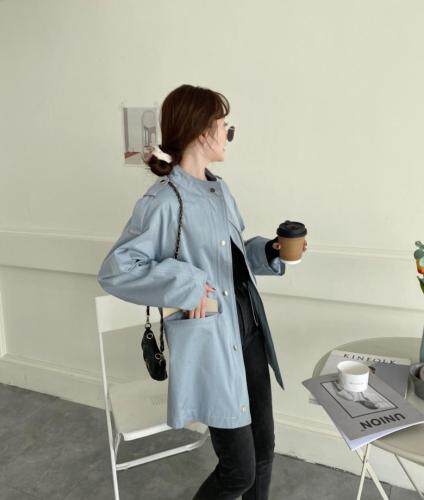 香丽迪风衣女中长款2021春装宽松圆领休闲收腰小个子气质外套，女装风衣，香丽迪1