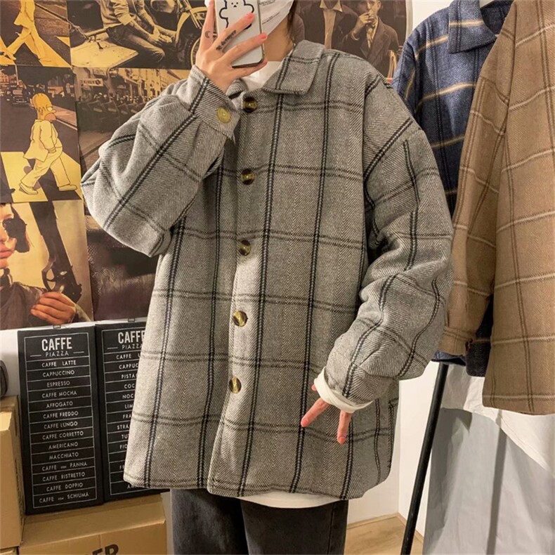 港风外套男韩版潮流情侣ins风衣夹克百搭格子毛呢衣服JK288-P70,男装夹克,星座1008-2