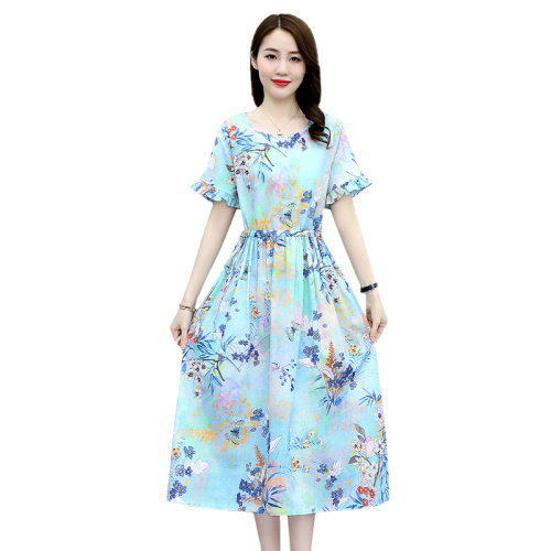 小碎花连衣裙女夏2025新款收腰显瘦气质短袖裙子休闲印花棉麻长裙,女装连衣裙,倪叶myz