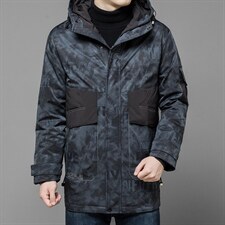 中年男迷彩中长款羽绒服男冬外套白鸭绒爸爸装上衣XXA7022-3-P365，男装羽绒服，电商B212（原钱塘6029）