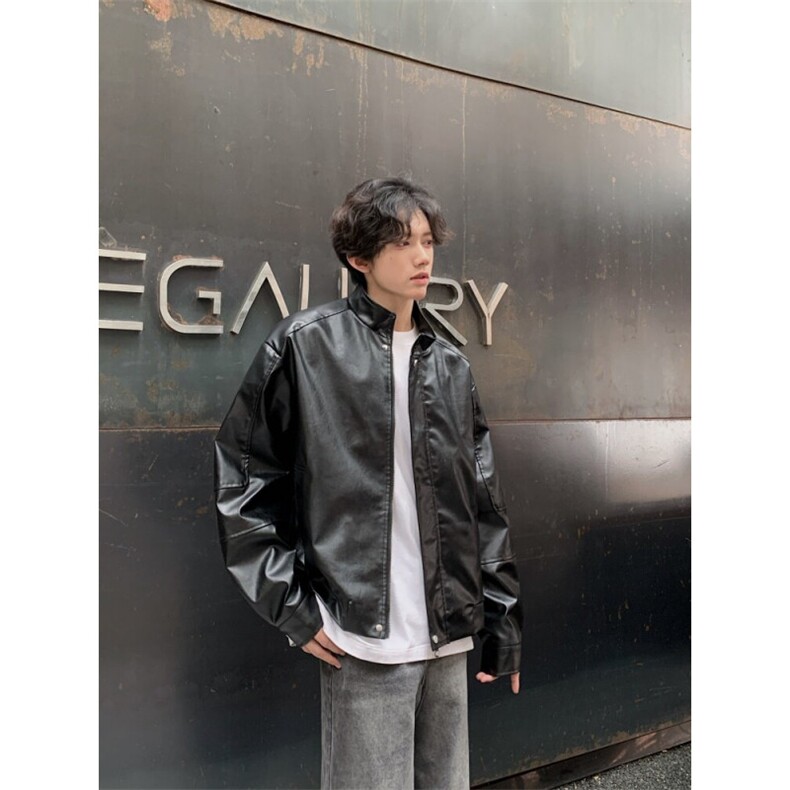 现货宽松潮流垫肩百搭皮衣时尚短款夹克外套1209-1-JK20-P70，男装夹克，星座1209-1