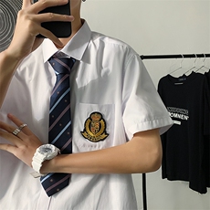 现货DK制服男JK短袖衬衫徽章情侣装衬衣领带元学生班服，男装T恤，电商A426-1(原A430-1)