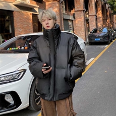PU皮高街风显高冬季纯色加厚棉服防风保暖皮衣外套MY530P85，男装棉衣，电商A128