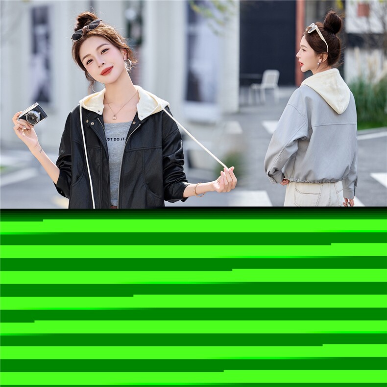 短外套女2026春秋新款时尚洋气减龄妈妈高级感连帽可脱卸夹克上衣,女装皮衣,潮流依族