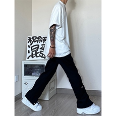 秋季新款ins美式高街拉链排扣水洗微喇牛仔长裤货号K652P60，男装休闲裤，电商A063