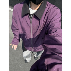 紫色哈灵顿解构拼接外套假两件飞行员夹克JK912P95，男装夹克，星座908