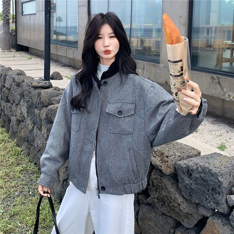 现货：冬装新款复古韩系撞色毛呢羽绒服2C135-8927P285K428,女装羽绒服,2C135