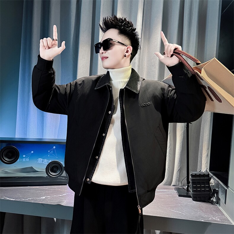 冬季男士假两件棉衣男潮流拼接牛仔双层领棉服外套MY8612-P148，男装棉衣，电商A368