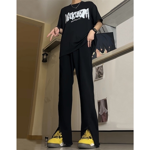 现货 24春夏黄泥开叉毛边宽松牛仔裤设计感微喇休闲裤男K5803-P55图片