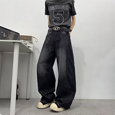wassuphappy水洗复古渐变牛仔裤男春秋季美式高街潮牌休闲弯刀裤，男装牛仔裤，星座412-3
