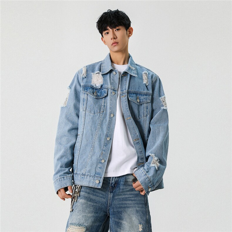 25款破洞牛仔夹克宽松韩版工装潮流水洗外套N598/P78/118,男装夹克,星座202