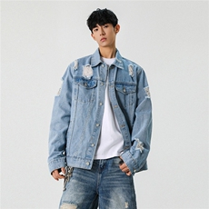 25款破洞牛仔夹克宽松韩版工装潮流水洗外套N598/P78/118，男装夹克，星座202
