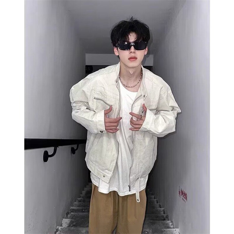 美式古着水洗帆布外套男款春秋多口袋设计立领工装哈灵顿夹克,男装夹克,星座506A