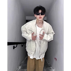 美式古着水洗帆布外套男款春秋多口袋设计立领工装哈灵顿夹克，男装夹克，星座506A