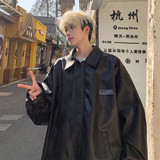 2025秋冬装新款宽松贴标PU皮衣夹克机车男外套PY666/特P65黑色3，男装皮衣，电商A094