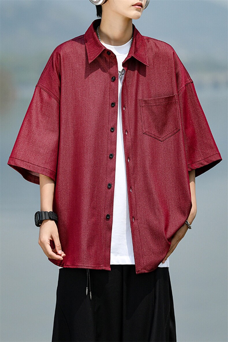 8XL-M冰丝牛仔短袖衬衫男款夏季薄款宽松慵懒衬衣外套DC28006P60,男装T恤,电商B312