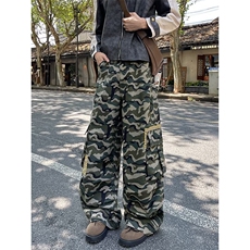 美式口袋迷彩工装裤男设计感宽松垂感休闲阔腿牛仔裤K6717-P57，男装牛仔裤，星座412-3