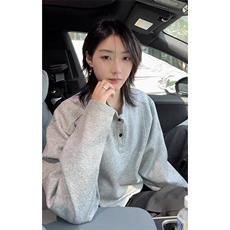 抖音得物品质美式高街重磅曼巴棉拼接cleanfit亨利领卫衣长袖T恤，男装T恤，电商A486