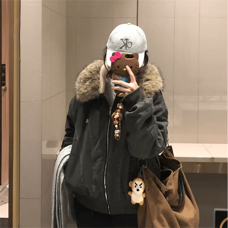 现货重磅boxy短款棉衣座山雕大毛毛领男女棉服水洗工装厚外套,男装棉衣,电商A486
