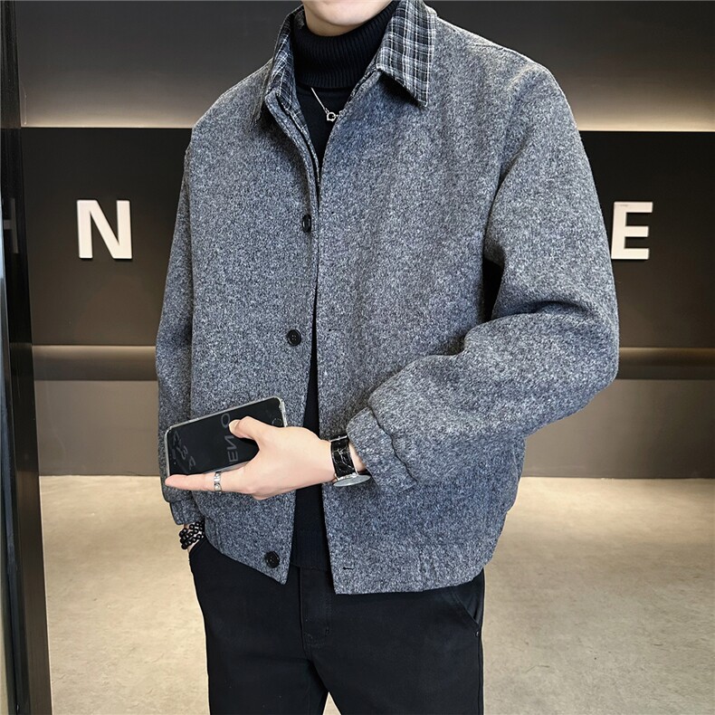 含羊毛假两件毛呢外套男冬季2025新款加绒加厚 A313-25116-P205图片