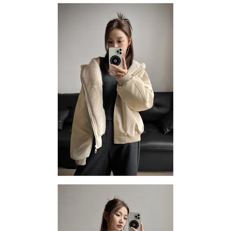 美式复古座山雕短款连帽毛领棉服女冬派克服棉衣外套图片