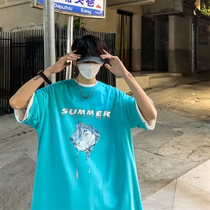 B239-1273-P28 港风 魔方水滴创意印花 夏季重磅落肩袖 短袖t恤图片