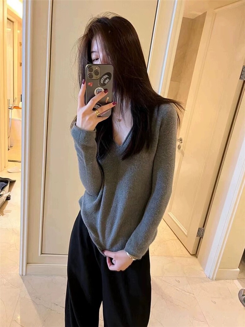 秋冬季羊毛休闲时尚通勤内搭百搭卷边V领羊毛衫,女装羊毛衫,圣旺供货