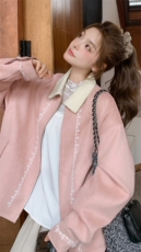 现货新款撞色领拼接麂皮绒外套25010P135K198，女装短外套，2D035