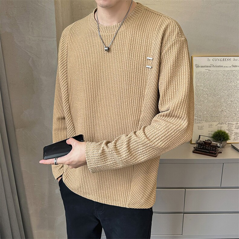 现货圆领长袖T恤衫提花春秋潮流简约休闲上衣TW6433-P48,男装T恤,星座1105-3